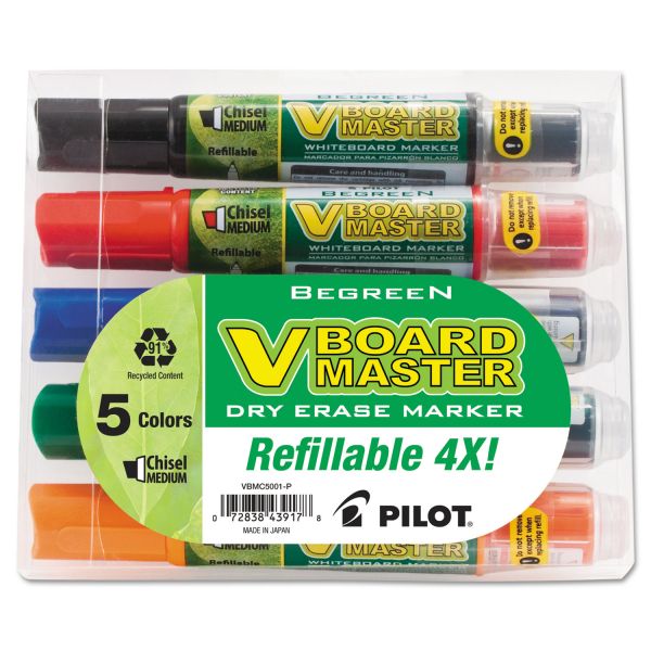 PIL43917 Pilot BeGreen Dry Erase Marker, Assorted, Chisel, 5/Pack