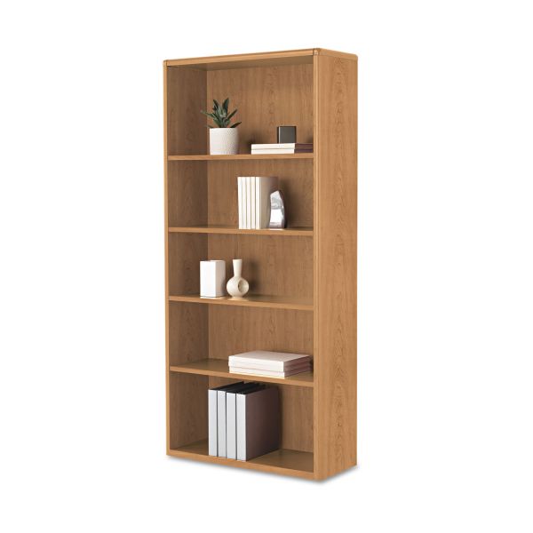 HON107569CC HON 10700 Series Wood Bookcase, 5 Shelf/3 Adjust, 32 3/8 x 13 1/8 x 71, Harvest