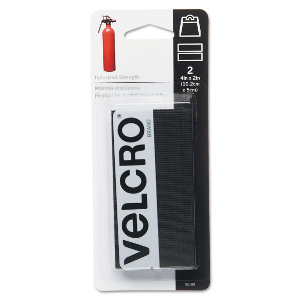 VEK90199 Velcro Industrial Strength Sticky-Back Hook and Loop Fastener Strips, 4 x 2, Black