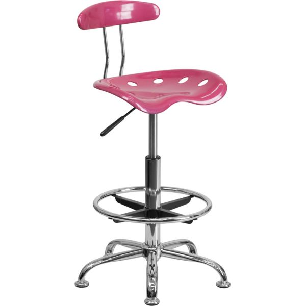FHFLF215PINKGG Flash Furniture Vibrant Drafting Stool with Tractor Seat