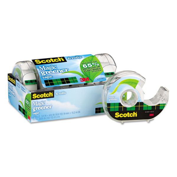 MMM6123 Scotch Magic Greener Tape in Refillable Dispenser, 3/4" x 600", 1" Core, 6/Pack