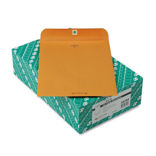 QUA38190 Quality Park Clasp Envelope, Recycled, 9 x 12, 28lb, Light Brown, 100/Box