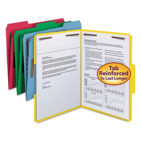 SMD11975 Smead Folders, Two Fasteners, 1/3 Cut Top Tab, Letter, Assorted, 50/Box