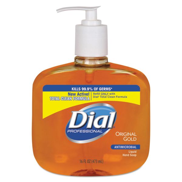 DIA80790CT Dial Professional Gold Antimicrobial Hand Soap, Floral Fragrance, 16oz Pump Bottle, 12/Carton