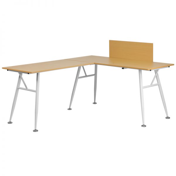 FHFNANWK110GG Flash Furniture Beech Laminate L-Shape Computer Desk with White Frame Finish