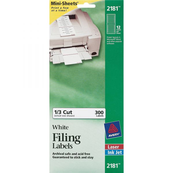 AVE2181 Avery File Folder Labels on Mini Sheets, 2/3 x 3 7/16, White, 300/Pack