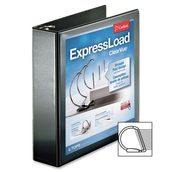 CRD49121 Cardinal ExpressLoad ClearVue Locking D-Ring Binder, 2" Cap, 11 x 8 1/2, Black