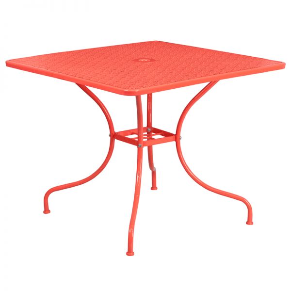 FHFCO6REDGG Flash Furniture 35.5'' Square Coral Indoor-Outdoor Steel Patio Table