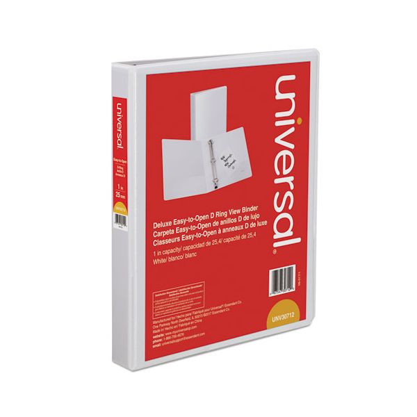 UNV30712 Universal Deluxe Easy-to-Open 3-Ring View Binder, 1" Capacity, D-Ring, White