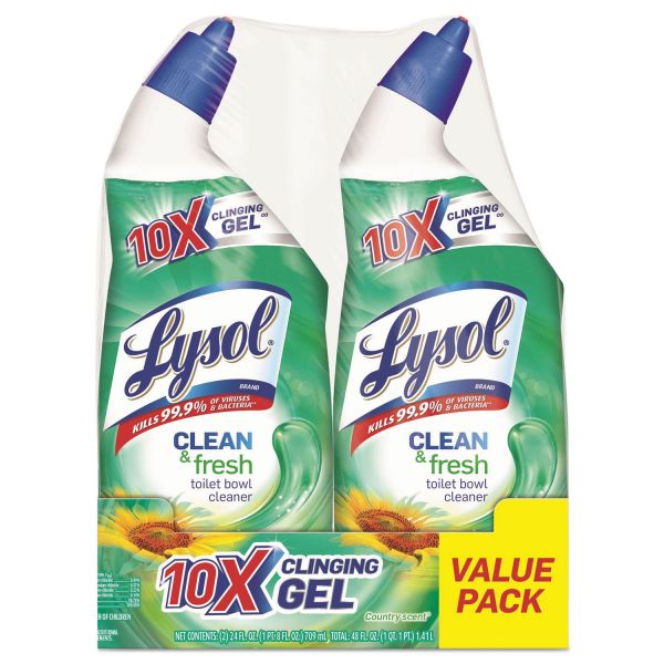 RAC82890 LYSOL Brand Power & Fresh Toilet Bowl Cleaner Cling Gel, Country Scent, 24 oz, Banded 2 Pack