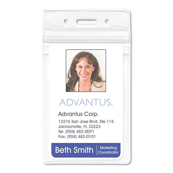 AVT75524 Advantus Resealable ID Badge Holder, Vertical, 2 7/8 x 4 5/16, Clear, 50/Pack