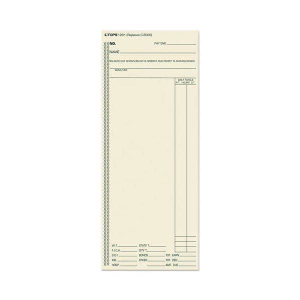 TOP1261 TOPS Acroprint/Amano/Cincinnati/Lathem Time Card, Weekly, 3 3/8 x 8 1/4, 500/Box