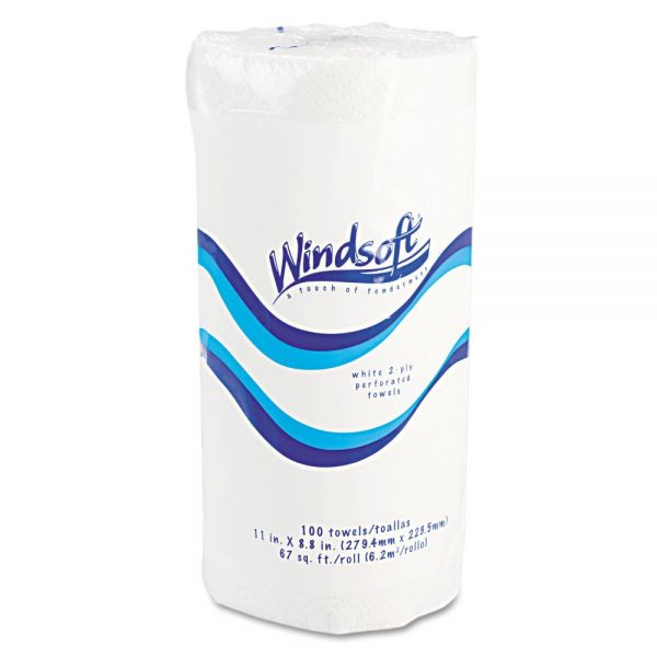 WIN1220CT Windsoft Perforated Paper Towel Rolls, 11 x 8 4/5, 2-Ply, White, 100 Sheets/Roll, 30 Rolls/Carton