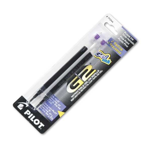 PIL77244 Pilot Refill for G2 Gel, Dr. Grip Gel/Ltd, ExecuGel G6, Q7, Fine, Purple, 2/Pack
