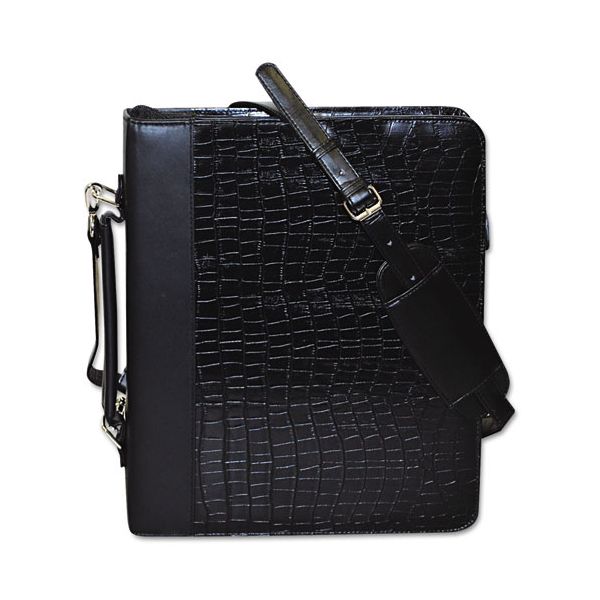 Buxton ZipAround CalQ Folio, Croco Cover, Calculator, 3Ring, Pad, Pocket, Black
