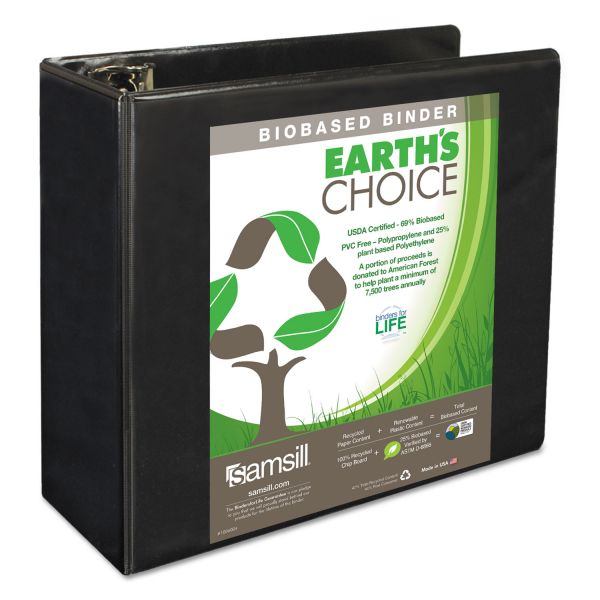 SAM16900 Samsill Earth's Choice Biobased 3-Ring View Binder, 5" Capacity, D-Ring, Black