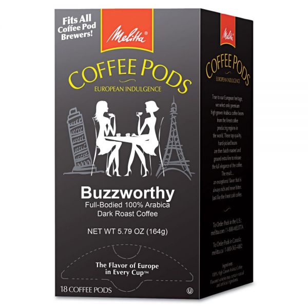 MLA75412 Melitta Coffee Pods, Buzzworthy (Dark Roast), 18 Pods/Box