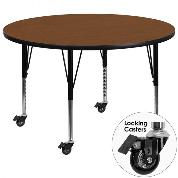 FHFXUA42RNDOAKHPCASGG Flash Furniture Mobile Height Adjustable Round Activity Table