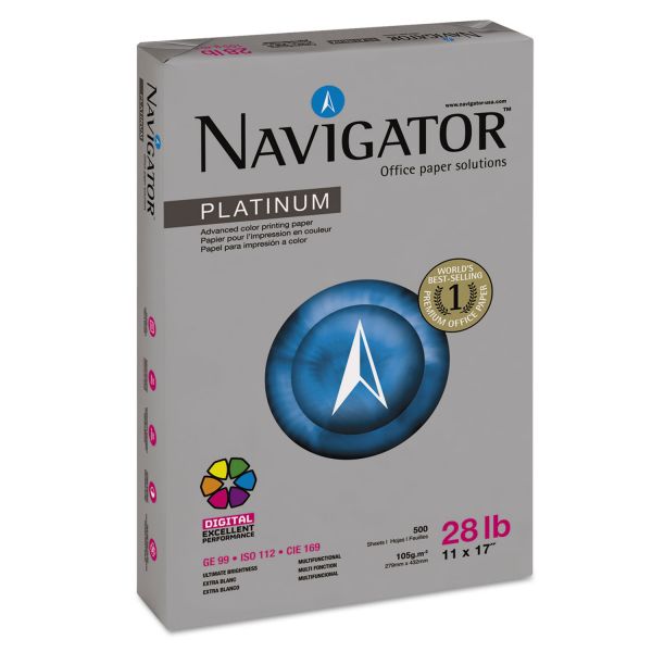SNANPL1728 Navigator Platinum Paper, 99 Brightness, 28 lb, 11 x 17, White, 2500 Sheets/Carton