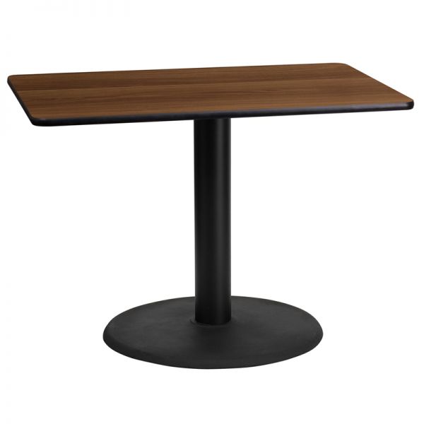 FHFXUWALTB2442TR24GG Flash Furniture 24'' x 42'' Rectangular Walnut Laminate Table Top with 24'' Round Table Height Base