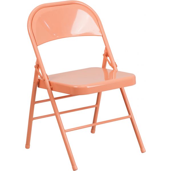 FHFHF3CORALGG Flash Furniture HERCULES COLORBURST Series Sedona Coral Triple Braced & Double Hinged Metal Folding Chair