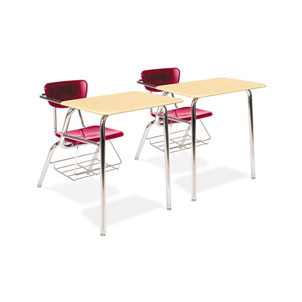 VIR3400BR7038 Virco 3400 Series Chair Desk, 22-3/4w x 35-3/4d x 29-1/4h, Fusion Maple/Red, 2/Carton