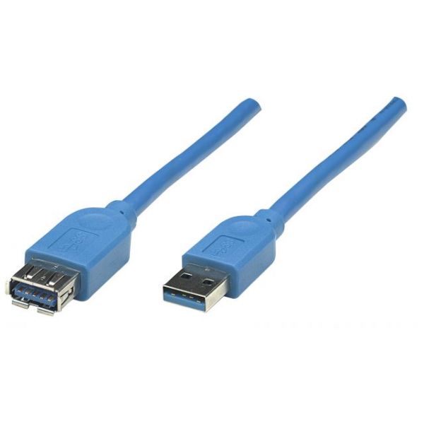 SYNX3744503 Manhattan SuperSpeed USB 3.0 A Male/A Female Extension Cable, 5Gbps, 6.5 ft (2m), Blue