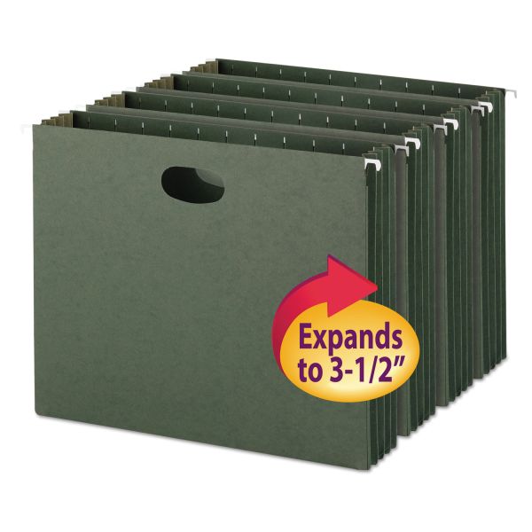 SMD64220 Smead 3 1/2" Cap Hanging Pockets w/Full-Height Gussetts, Letter, Green, 10/Box