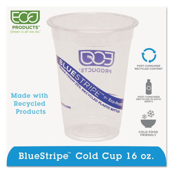 ECOEPCR16 Eco-Products BlueStripe 25% Recycled Content Cold Cups, 16 oz, Clear/Blue, 50/Pk, 20 Pk/Ct