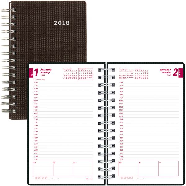 REDCB634VBLK Brownline DuraFlex Daily Planner, 5 x 8, Black, 2018