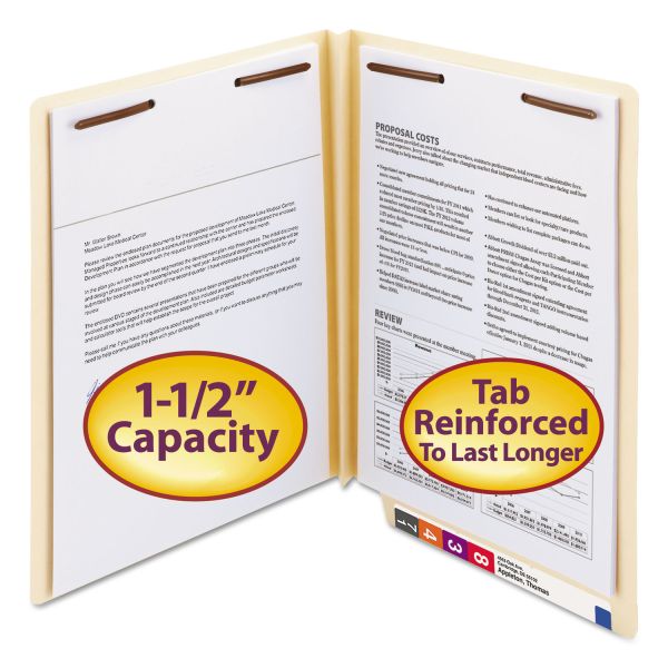 SMD34276 Smead W-Fold Manila Expansion Folders, Two Fasteners, End Tab, Letter, Manila, 50/Box
