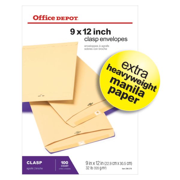Clasp Envelopes, 9" x 12", Manila, Box Of 100