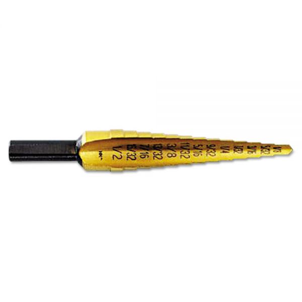 UBT15101 IRWIN Unibit Fractional Titanium Nitride Coated Step Drill Bit, 1/8in to 1/2in