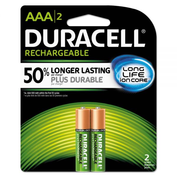DURNLAAA2BCD Duracell Rechargeable NiMH Batteries, AAA, 2/PK
