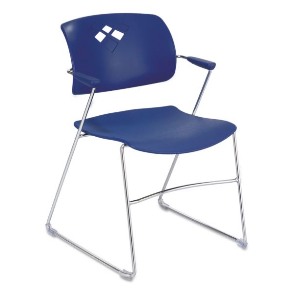 SAF4286BU Safco Veer Series Stacking Chair With Arms, Sled Base, Blue/Chrome, 4/Carton