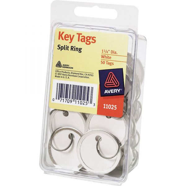 AVE11025 Avery Key Tags with Split Ring, 1 1/4 dia, White, 50/Pack