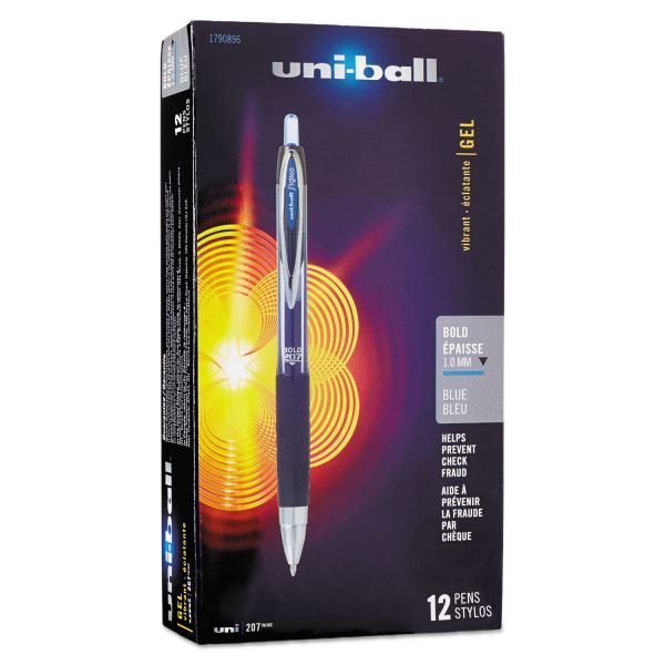 SAN1790896 uni-ball Signo Gel 207 Roller Ball Retractable Pen, Blue Ink, 1mm, Dozen (Open Stock)