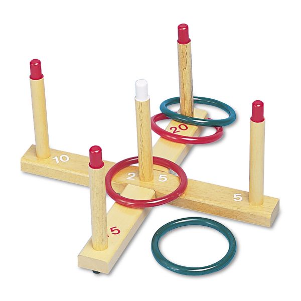 CSIQS1 Champion Sports Ring Toss Set, Plastic/Wood, Assorted Colors, 4 Rings/5 Pegs/Set