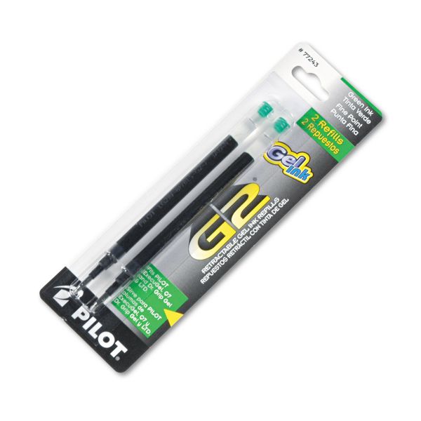 PIL77243 Pilot Refill for G2 Gel, Dr. Grip Gel/Ltd, ExecuGel G6, Q7, Fine Tip, Green, 2/Pack