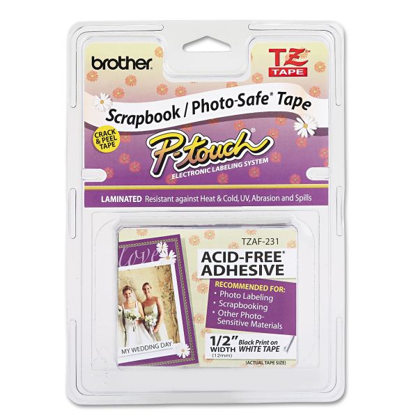 SYNX2480171 Brother P-Touch TZ Photo-Safe Tape Cartridge for P-Touch Labelers, 1/2"w, Black on White