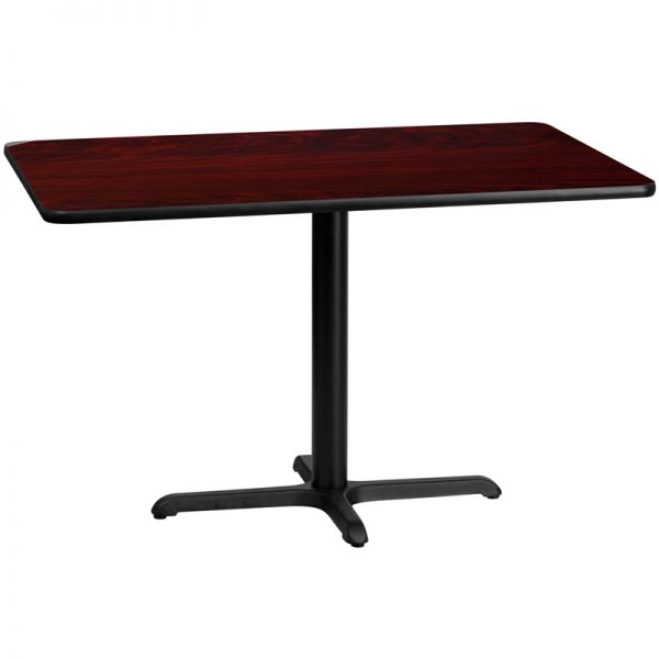 FHFXUMAHTB3048T2230GG Flash Furniture 30'' x 48'' Rectangular Mahogany Laminate Table Top with 22'' x 30'' Table Height Base