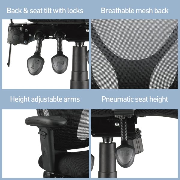 MFTC 200 Ergonomic Mesh Mid-Back Task Office Chair, Black, BIFMA