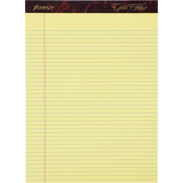 TOP20022 Ampad Gold Fibre Pads, 8 1/2 x 11 3/4, Canary, 50 Sheets, Dozen
