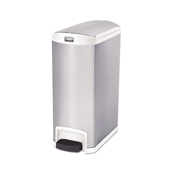 RCP1901998 Rubbermaid Commercial Slim Jim Stainless Steel Step-On Container, End Step Style, 13 gal, White