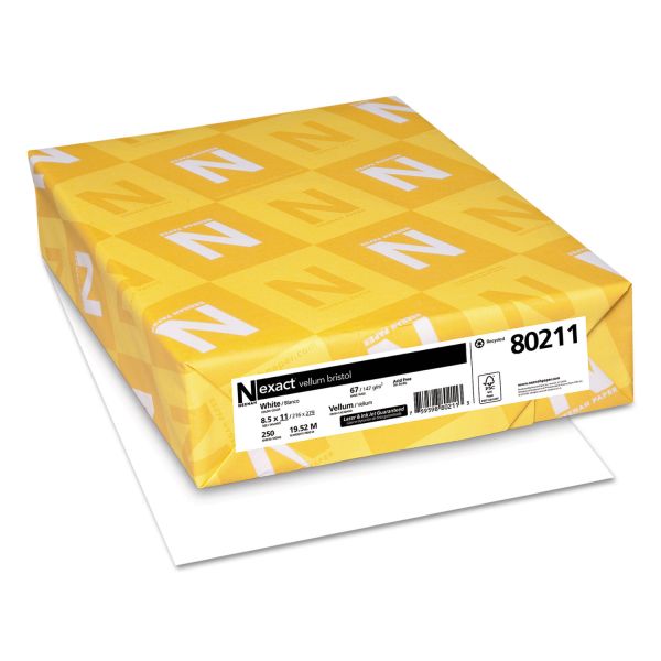 WAU80211 Neenah Paper Exact Vellum Bristol Cover Stock, 67lb, 94 Bright, 8 1/2 x 11, White, 250 Sheets