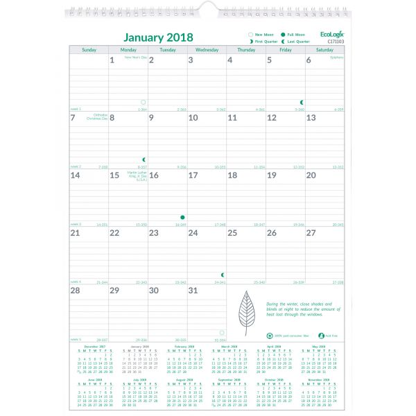 REDC171103 Brownline EcoLogix Monthly Wall Calendar