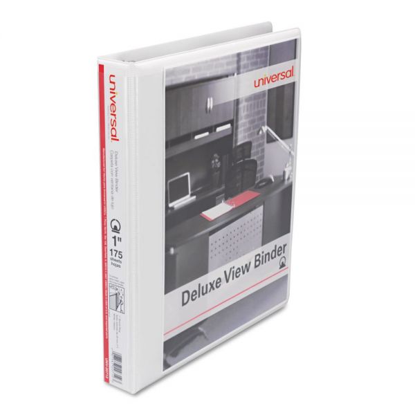 UNV20712 Universal Deluxe 3-Ring View Binder, 1" Capacity, Round Ring, White