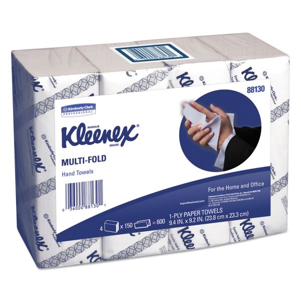 KCC88130 Kleenex Multi-Fold Paper Towels, 9 1/5 x 9 2/5, 1-Ply, White, 150 Sheets/Pack, 16 Packs/Carton