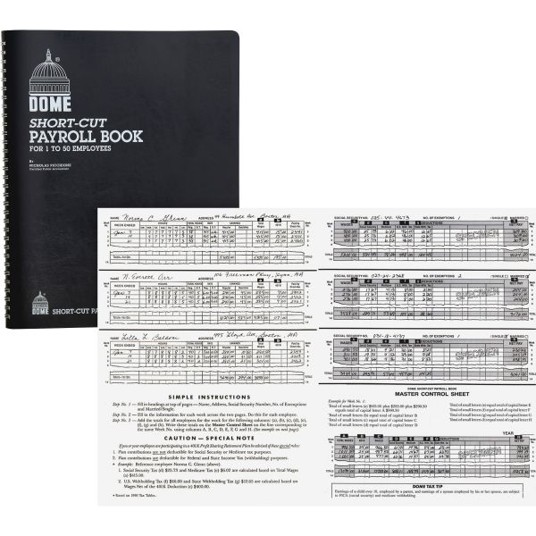 DOM650 Dome Payroll Record, Single Entry System, Blue Vinyl Cover, 8 3/4 x11 1/4 Pages