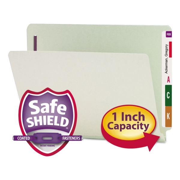 SMD34705 Smead One Inch Expansion Folder, Two Fasteners, End Tab, Letter, Gray Green, 25/Box